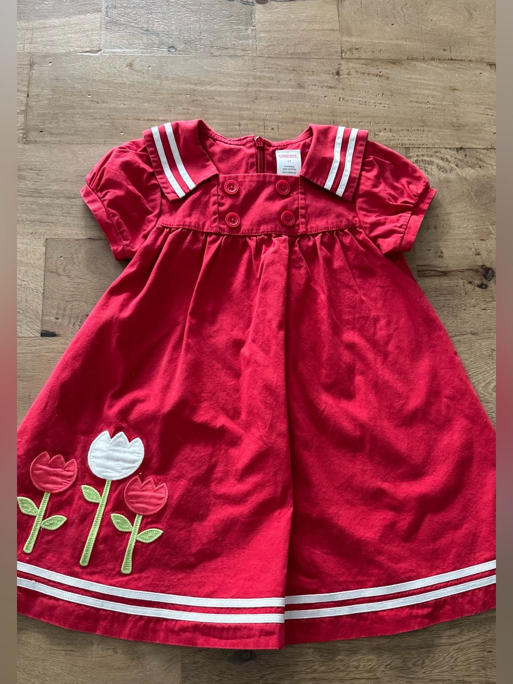 Gymboree Red Sailor-Style Dress with Tulip Appliqués sz 2T coquette